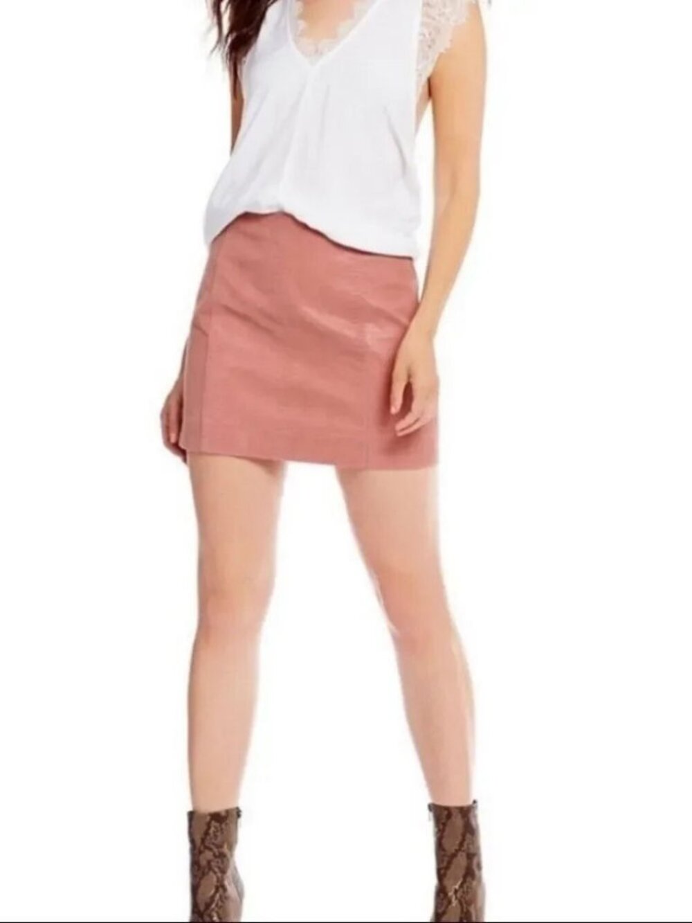 Free People Suede Dusty Rose Mini Skirt